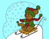 Coloring page Little rat in bobsleigh painted bylilnae33