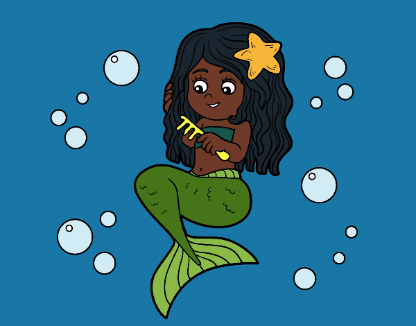 Coloring page Mermaid combing her hair painted bylilnae33