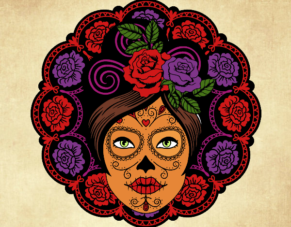 Coloring page Mexican skull female painted bylilnae33