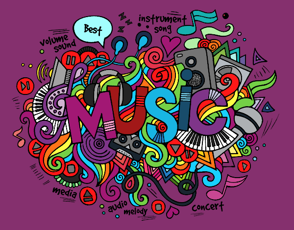 Coloring page Musical collage painted byCarapherne