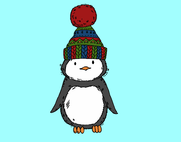 Coloring page Penguin with winter cap painted bylilnae33
