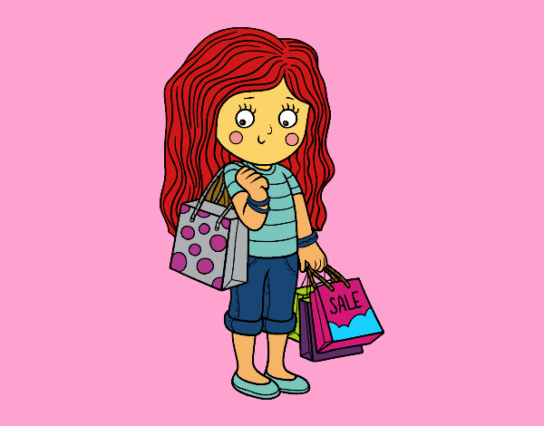 Coloring page Summer girl with shopping painted bylilnae33