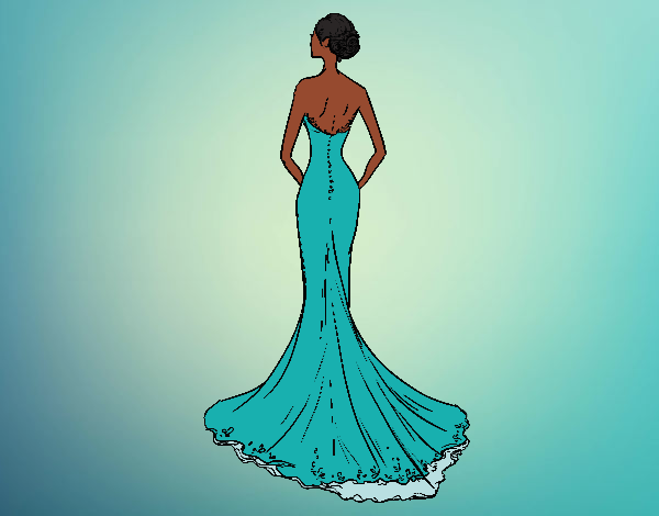 Coloring page Wedding dress with tail painted bylilnae33