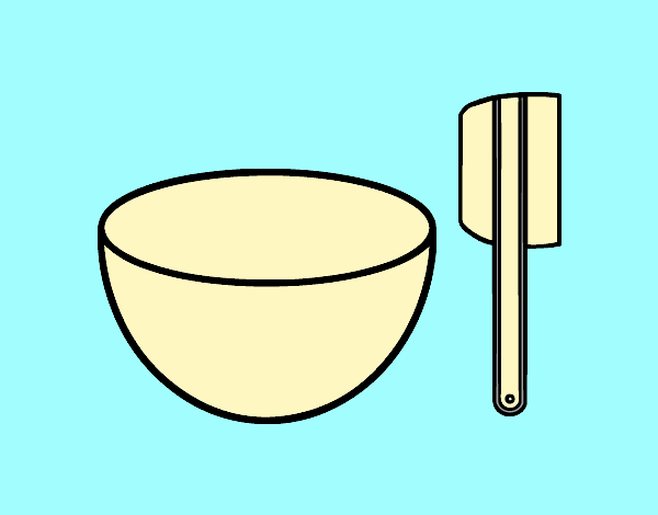 Bowl and spatula for cakes