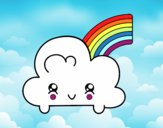 Coloring page  Cloud with Rainbow Kawaii painted byMarylou