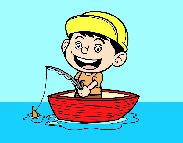 Coloring page Little boy fishing painted byAnia