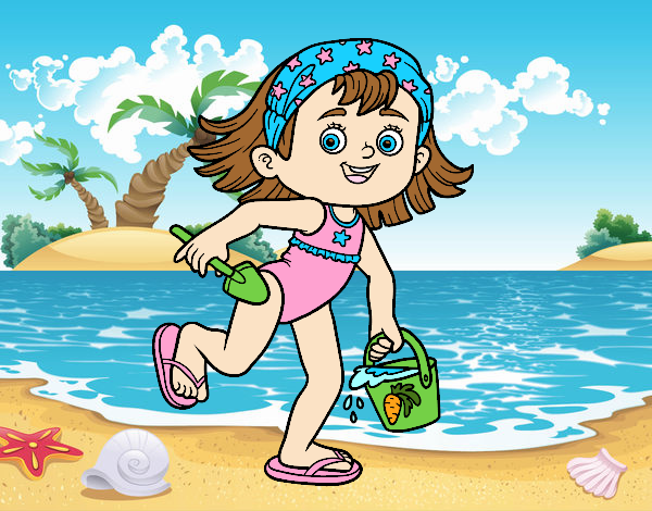 Coloring page Little girl with beach bucket and spade painted byAnia