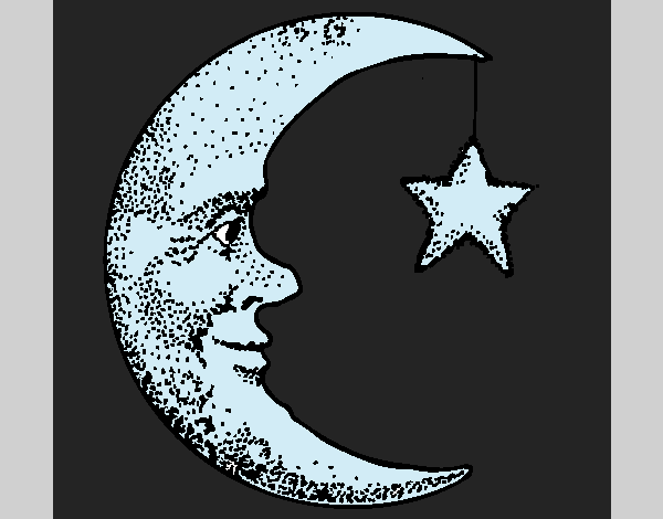 Coloring page Moon and star painted byAnia