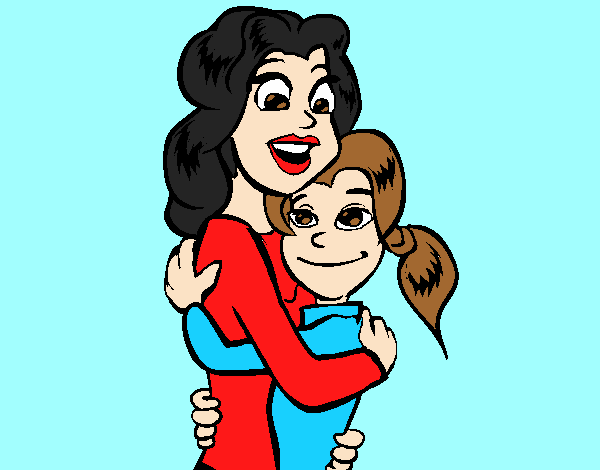 Coloring page Mother and daughter embraced painted byAnia