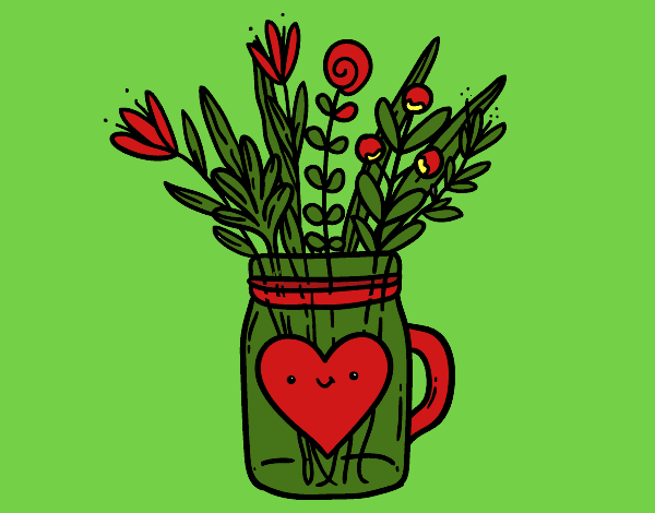 Coloring page Pot with wild flowers and a heart painted byCherokeeGl
