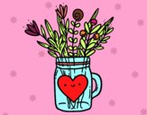 Coloring page Pot with wild flowers and a heart painted byMarylou