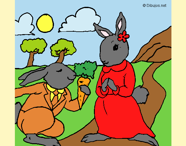 Coloring page Rabbits painted byAnia