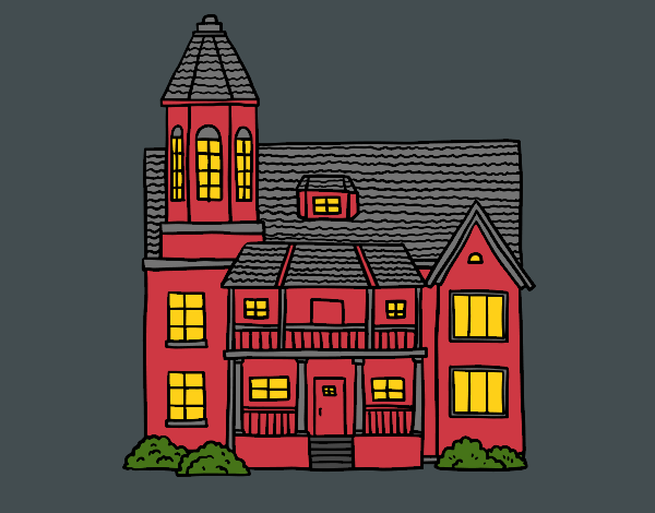 Coloring page Two-story house with tower painted byCherokeeGl