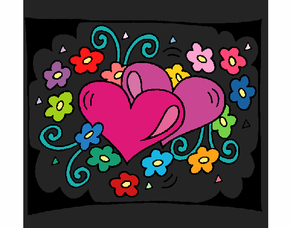 Coloring page Hearts and flowers painted byJennah