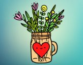 Coloring page Pot with wild flowers and a heart painted byAnia