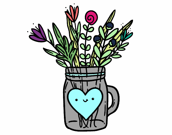 Coloring page Pot with wild flowers and a heart painted byPatricia 