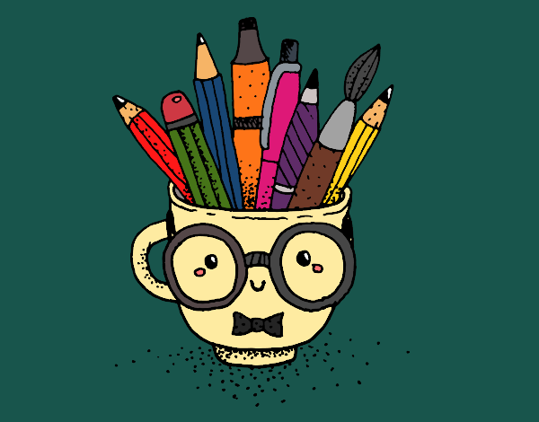 Coloring page Animated cup with pencils painted byYori