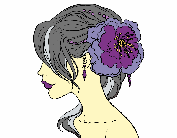 Coloring page Flower wedding hairstyle painted byKhaos