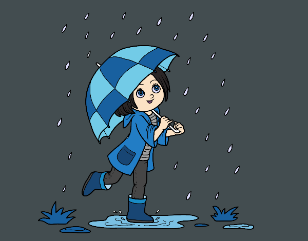 Coloring page Girl with umbrella in the rain painted byKhaos