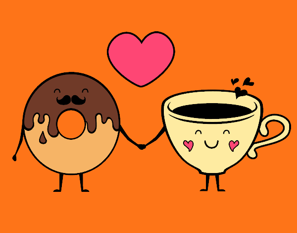 Coloring page Love between donut and tea painted byYori