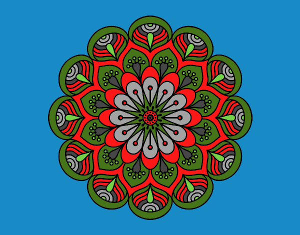Coloring page Mandala flower and sheets painted byKhaos