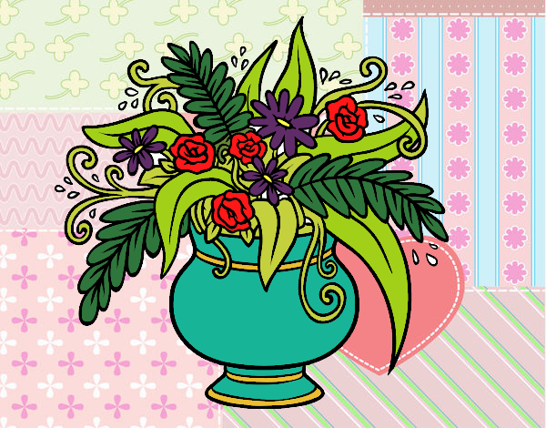 Coloring page A vase with flowers painted bykitykat