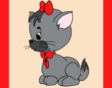 Coloring page Cat with bow painted byAnia