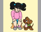 Coloring page Little girl with her puppy painted byAnia