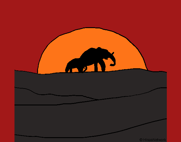 Coloring page Elephant at dawn painted byHanna