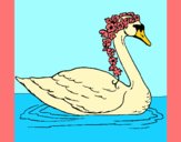 Coloring page Swan with flowers painted byAnia