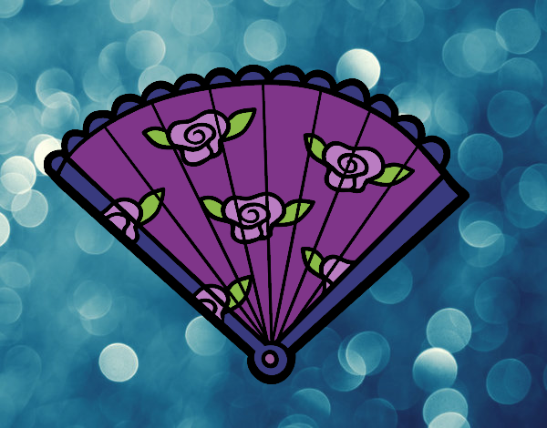 Coloring page Floral hand fan painted byBGMarshall