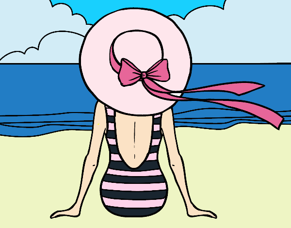 Coloring page Woman looking at the sea painted bylilcountry
