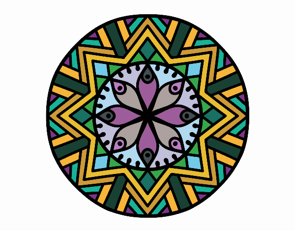 Coloring page Mandala bamboo flower painted byPame