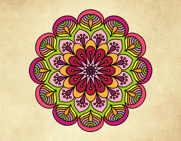 Coloring page Mandala flower and sheets painted byPame