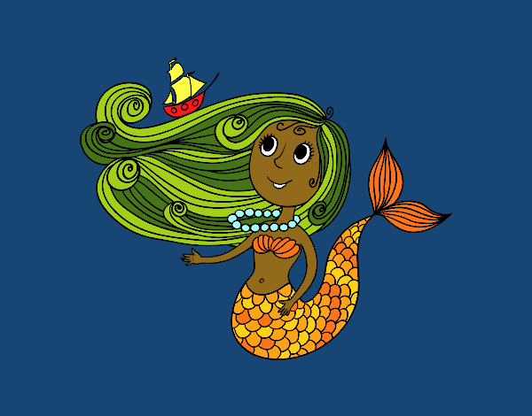 Coloring page Mermaid with a small boat painted byfawnamama1