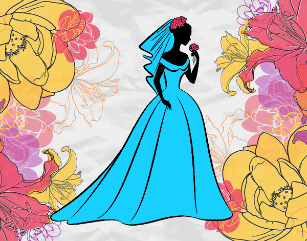 Coloring page Wedding dress and veil  painted bysamg