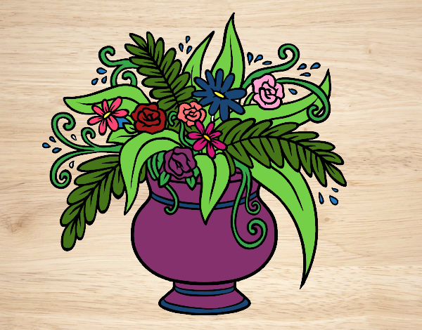 Coloring page A vase with flowers painted bysamg