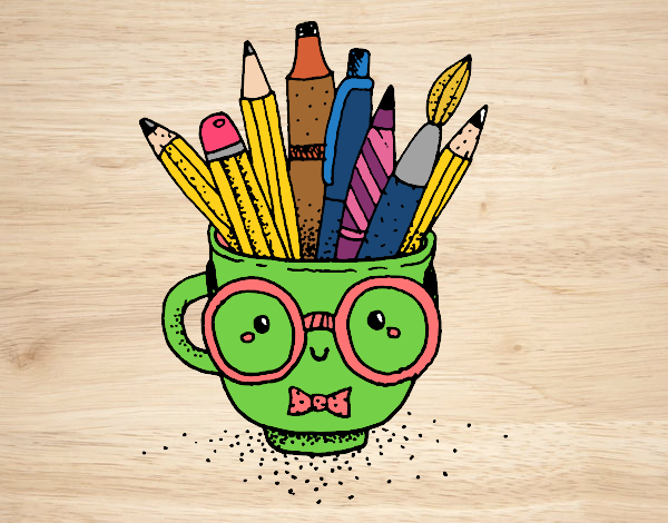 Coloring page Animated cup with pencils painted bysamg