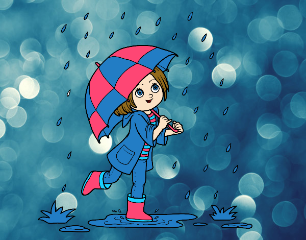 Coloring page Girl with umbrella in the rain painted bysamg