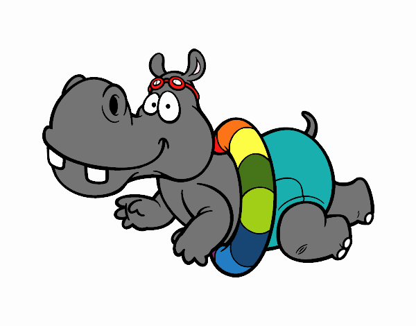 Coloring page Hippo swimming painted byrandol9572