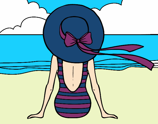 Coloring page Woman looking at the sea painted bysamg