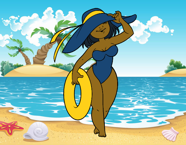 Coloring page Woman on beach painted bysamg