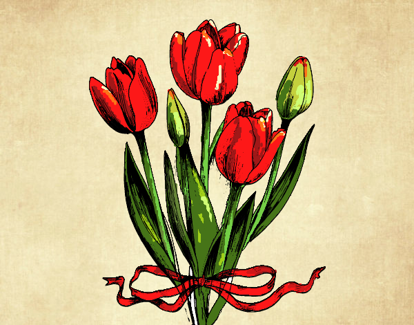 Coloring page Tulips with a bow painted byFranka