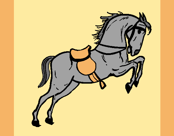 Horse with saddle jumping