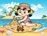 Coloring page A girl playing on the beach painted byAnia