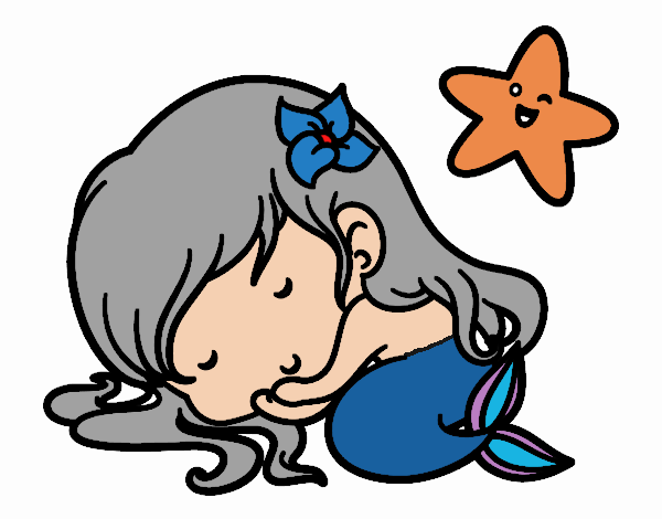 Coloring page Little mermaid chibi sleeping painted byKhaos006