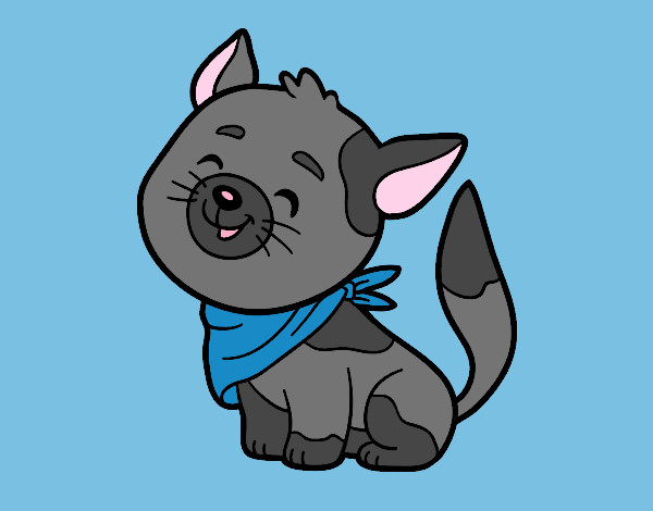 Coloring page Cat with kerchief painted bylorna