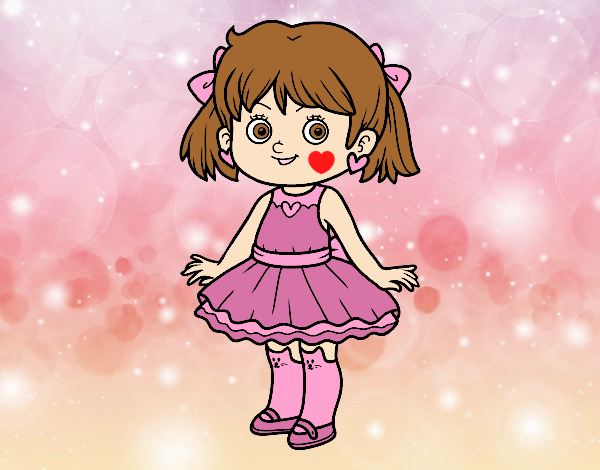 Coloring page Little girl with modern dress painted bylorna