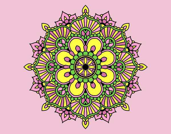 Coloring page Mandala floral flash painted bylorna