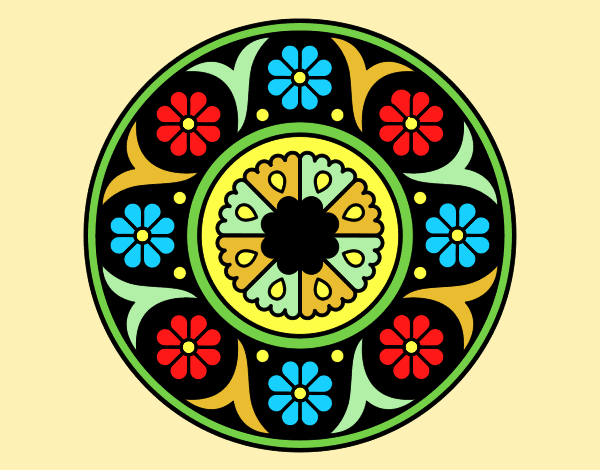 Coloring page Mandala flower painted bylorna